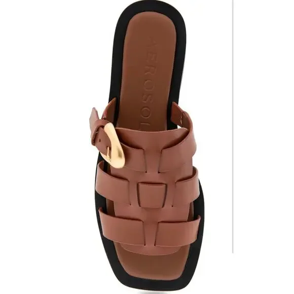 Aerosoles womens St.marks Slide Sandal Ginger Bread Leather Size 5.5